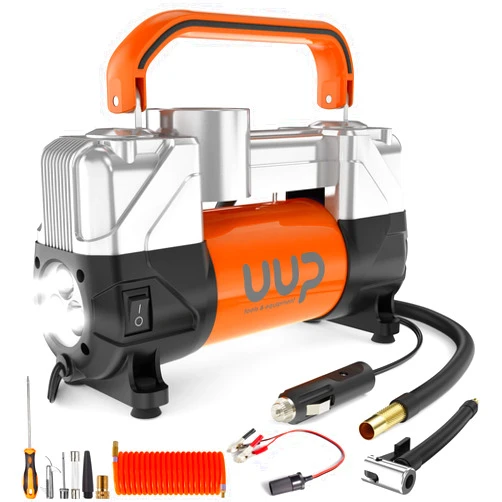 UUP Tire Inflator Air Compressor, 150PSI 12V DC Double Cylinders Heavy Duty Portable Air Pump w/Emergency LED Light for Truck, SUV, Car, RV