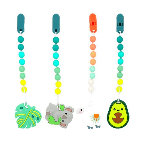Nuby All Silicone Teether with Bonus Silicone Pacifinder with Clip - 3+ Months, 1pk, Assorted Neutral Designs