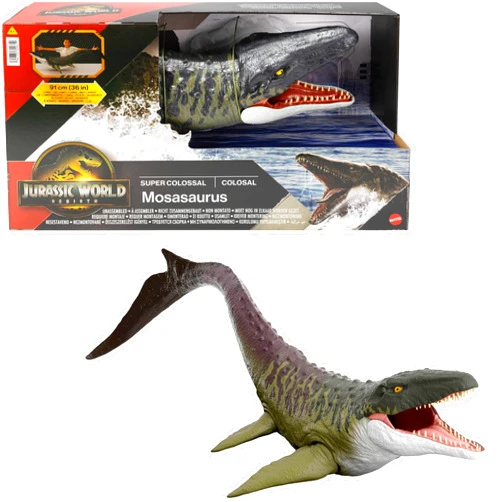 Jurassic World Mattel Jurassic World Rebirth Super Colossal Mosasaurus Action Figure, Dinosaur Toy with 2 Attack Actions, Movie-Accurate & Posable