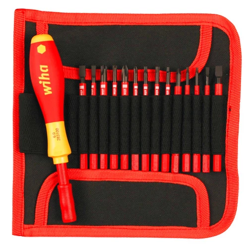 Wiha 28390 Insulated SlimLine Interchangeable Set Includes Handle with Pouch, 15-Piece