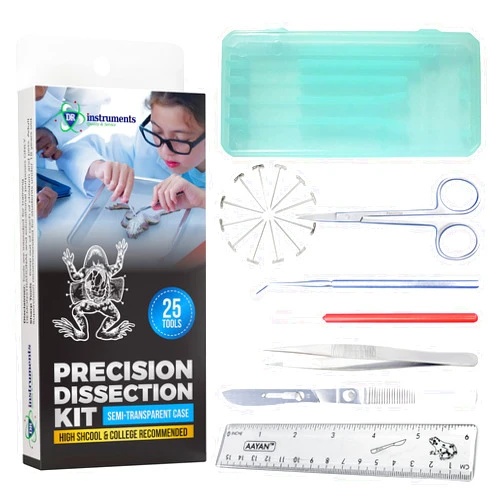 DR Instruments 61936PCT Precision Dissection Kit - 25-Piece Biology Kit - 8 Stainless Steel Instruments - Extra Blades & T-Pins - Biology Students & Faculty - Autoclavable Case in Assorted Colors