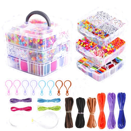 Peirich Jewelry Making Bead Kits, Includes 44 Embroidery Floss with 3-Tier Organizer Storage Box with Threads, Over 4900 Beads for Friendship Bracelets, Jewelry Making Christmas Birthday Gift
