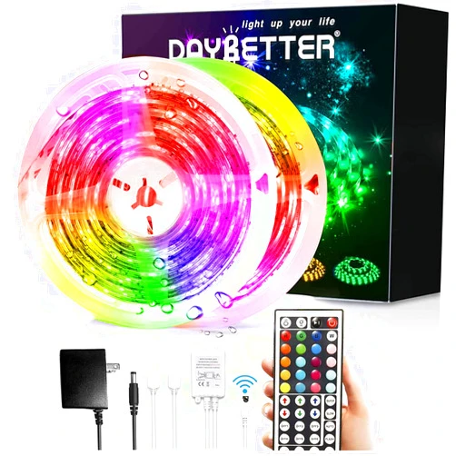 DAYBETTER Led Strip Lights Waterproof, 32.8ft(2 Rolls of 16.4ft) Led Tape Lights Color Changing 300 LEDs Light Strips Kit with 44 Keys Ir Remote Controller and 12v Power Supply for Indoor Outdoor Use