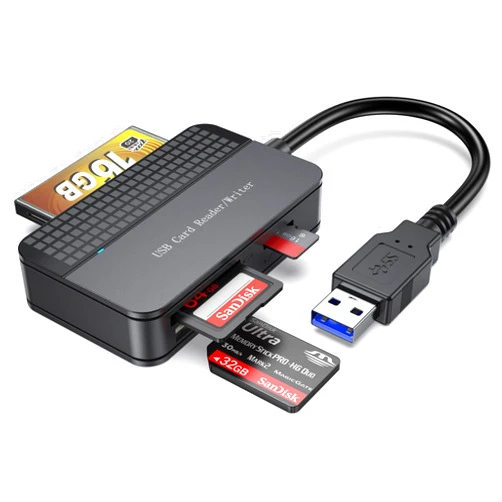 FEMORO Card Reader USB 3.0, FEMORO Multi Memory Card Reader 4-in-1 Simultaneous Reading, SD Micro SD TF MS CF Compact Flash Card Readers External Adapter for Computer PC Camera Laptop