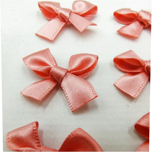 Nuohang craft 100pcs Mini Satin Ribbon Bow Small Ribbon Appliques Bows DIY Craft for Sewing, Scrapbooking,Flowers Appliques Crafts Decoration Hair Accessories,Wedding Gift Box (Light Mauve)