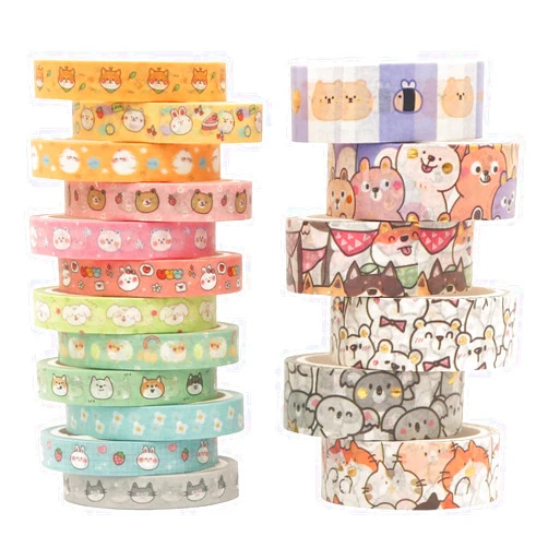 AEBORN Kawaii Animal Washi Tape - 18 Rolls Cute Thin Washi Tape Set with Cat, Corgi Dog, Bunny, Anime Washi Tape Perfect for Bullet Journal, Kids DIY Crafts, Holiday Decoration