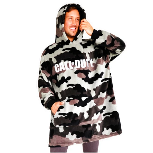 Call of Duty Blanket Hoodie for Men and Teenagers Cosy Oversized Fleece Hoodie One Size Sherpa Hood Gamer Gifts for Him Grey Camo