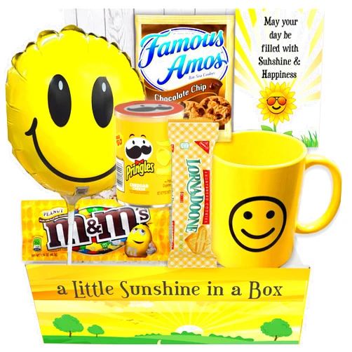 Beyond The Box Thinking of You, Cheer Up CARE PACKAGE, Happy YELLOW Gift Basket Sending Sunshine gift package w/Balloon, Mug & Snacks | For Kids Teenage, college students, Women, sister birthday gift variety box