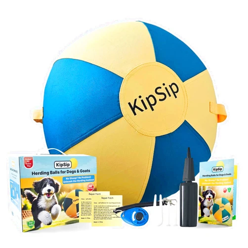 KipSip Herding Ball for Dogs and Goats 18 inches Dual Layered, Long Lasting Design with Hand Pump, for Australian Shepherds, Cattle Dogs, Collies, and Herding Breeds (18