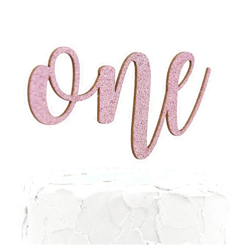 NANASUKO 1st Birthday Cake Topper - one - Double Sided Baby Pink Glitter - Premium Quality Made in USA