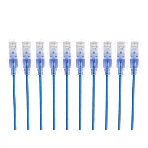 Monoprice Cat6A Ethernet Patch Cable - Snagless RJ45, 550Mhz, 10G, UTP, Pure Bare Copper Wire, 30AWG, 10-Pack, 7 Feet, Blue - SlimRun Series