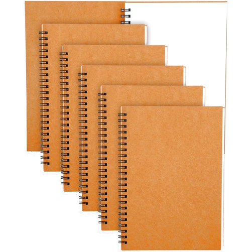 CACASO 6 Pack A5 Spiral Notebooks Blank, Softcover Cover Unlined Notebook for Writing Drawing Sketch, Blank Journal with 50 Sheets 100 Pages, 8.3 x 5.8 Inch(Brown)