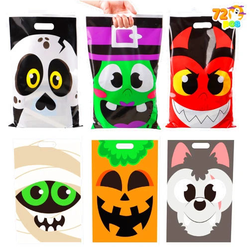 JOYIN 72 Pcs Halloween Goodie Bags Plastic Bags in 6 Designs for Trick-or-Treating, Halloween Party Favors and Supplies, Event Party Favor Supplies, Halloween Snacks