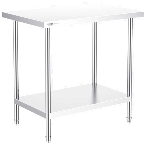VEVOR Stainless Steel Prep Table, 24 x 36 x 34 Inch, 750 lbs Load Capacity, Heavy Duty Metal Worktable with 3 Adjustable Height Levels, Commercial Workstation for Kitchen Garage Restaurant Backyard