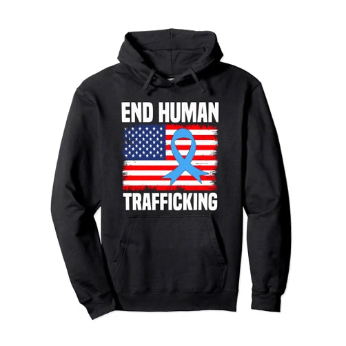 Usa flag human trafficking Awareness usa flag blue ribbon for human trafficking Awareness day Pullover Hoodie