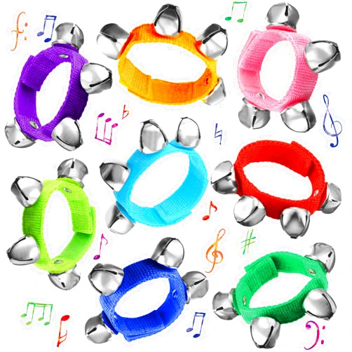 Yeshone 64 Pcs Christmas Wrist Jingle Bells Kids Jingle Bells Wrist Band Jingle Bells Instruments Baby Hand Bells for Kids Adjustable Musical Hand Bells Set Party Supplies Music Percussion Gifts, 8 Colors