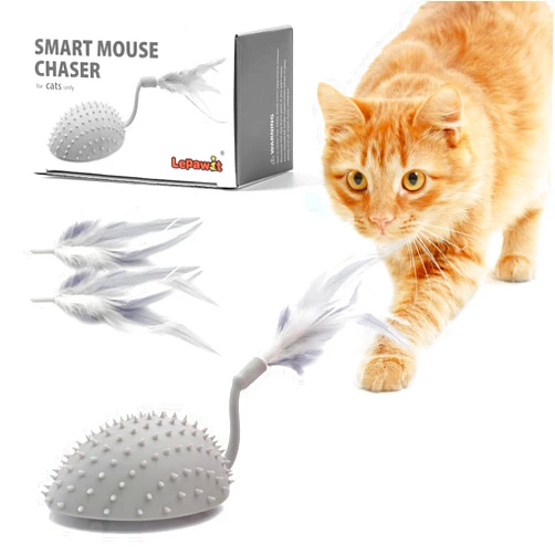 Lepawit Interactive Cat Toys for Indoor Cats, Automatic Moving Cat Mouse Cat Toys with Feather Tail, Cat Exercise Electric Toys, USB Rechargeable
