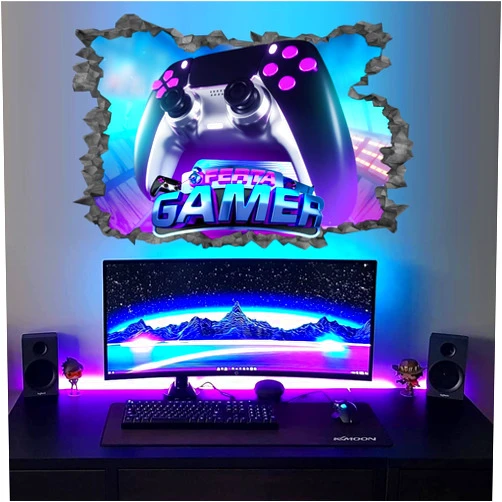 Kokolap Gamer Wall Stickers Video Game Decals for Boys Bedroom Gaming Room Decor Accessories 3D Broken Wall Gaming Wallpaper Vinyl Sticker Controller Xbox Wall Art Mural for Kids Playroom Teenager Gift Decor