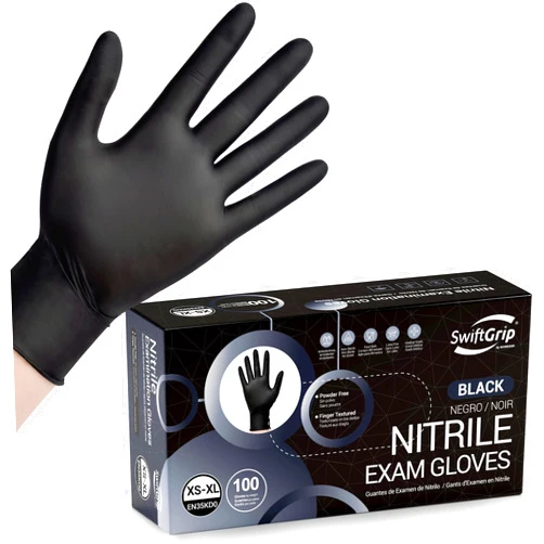 SwiftGrip Disposable Nitrile Exam Gloves, Black Nitrile Gloves Disposable Latex Free for Medical, Cooking & Esthetician