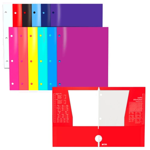 Better Office Products 4 Pocket Glossy Laminated Paper Folders (12 Pack), 3 Hole Punch Portfolios, Assorted Bright and Primary Colors,