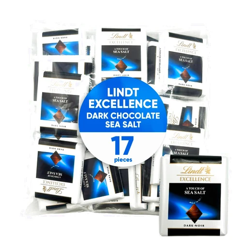 CHAIN & JO SWEETS Excellence Dark Chocolate Candy with a Touch of Sea Salt, 6.0 oz Pouch, 1 Pack of 17 Individually Wrapped Pieces, Ideal for Home or On-the-Go Rich Dark Chocolate Sea Salt Bar