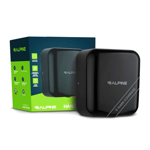 Alpine Industries Alpine Automatic Hand Dryers for Bathrooms Commercial High Speed 110-120V Stainless Steel Electric Hand Dryer, Plug In & Hardwire Options with Air Filter, ADA & UL Compliant & 5 Years Coverage (Black)