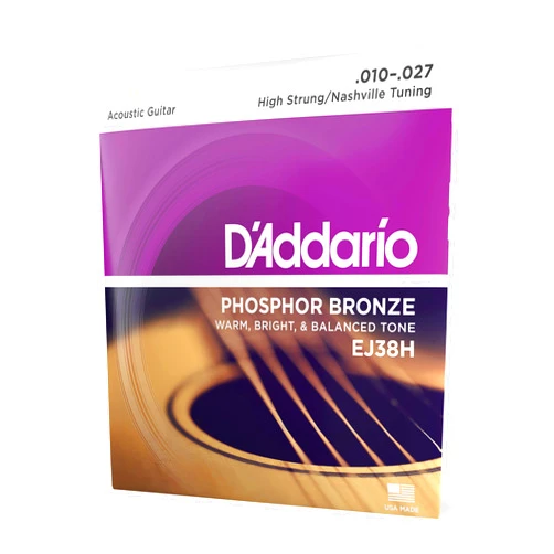 D'Addario Guitar Strings - Phosphor Bronze Acoustic Guitar Strings - EJ38H - Rich, Full Tonal Spectrum - For 6 String Guitars - 10-27 High Strung/Nashville Tuning