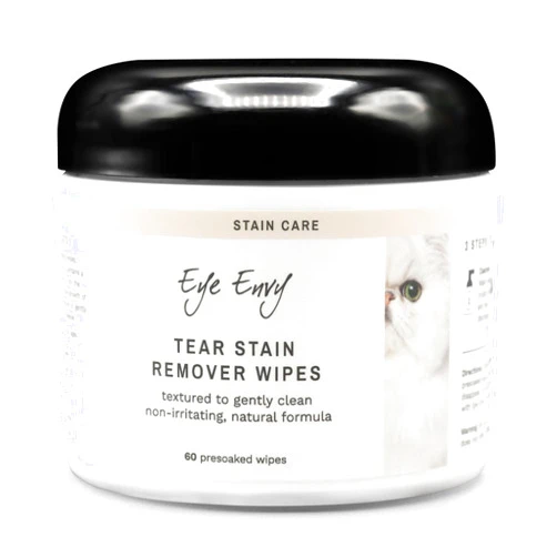 Eye Envy Tear Stain Wipes for Cats | Textured to Gently Clean, Treats The Cause of Staining | 100% Natural Formula | Recommended by Persian & Exotic Breeders, Vets, Groomers | 60 Ct