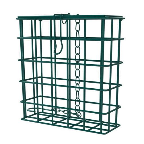 MEKKAPRO Suet Wild Bird Feeder with Hanging Metal Chain, Two Suet Capacity, Bird Feed Recommended, Ideal for Clinging Birds, Woodpeckers, Nuthatches, Chickadees (Single)