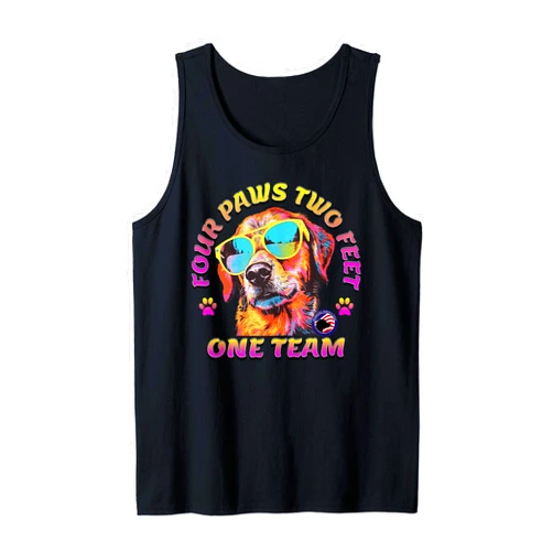 BizzyflyUSA Four Paws Two Feet Team Service Dog Assistance Guide Handler Tank Top