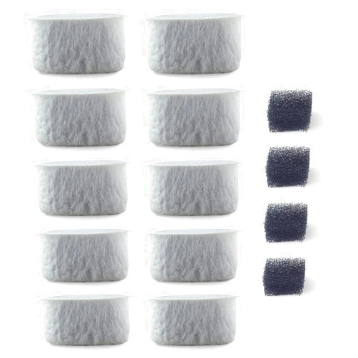 PET STANDARD Replacement Water Filter & 4 Pack Replacement Pre-Filter Sponges Compatible With WOPET® 67oz/2L & 118oz/3.5L Automatic Pet Fountain W300, W300B, W500, Pack of 10