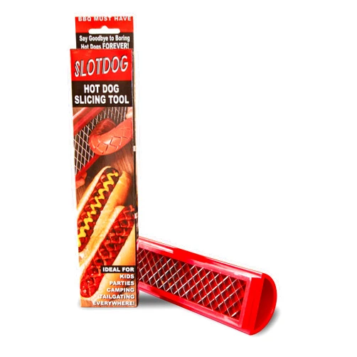 SLOTDOG - Hot Dog Slicing Tool - Stainless Steel Cutter Blades for Kitchen, Grilling, Tailgating, Camping and Backyard Outdoor BBQ - 10 inch - Red