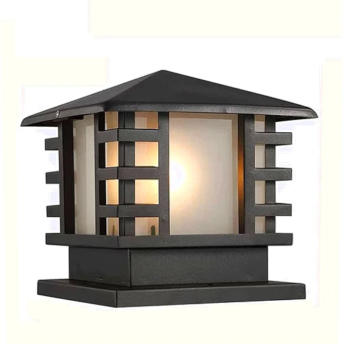 CGJDZMD Outdoor Column Lights, Traditional Square Pillar Lights Outdoor IP55 Waterproof Aluminum Glass Exterior Post Lights Modern for Villa Garden Park Lighting Bronze Post Lamp