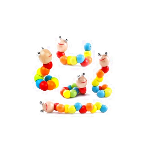 QIANGHAN Cute Deformable Twist Caterpillar Wooden Model Toy Cartoon Multicolor Carpenter Worm Figure Kids Color Cognition LearningToy QINGHAN
