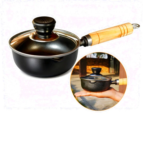 TIEWPANMI Cast Iron Butter Warmer Pot with Lid - 4.5 Inch Mini Camping Saucepan for Melting Butter, Oil, Chocolate, Wood Handle for All Stovetops & Campfire