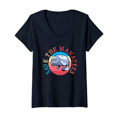 Herbivorous Marine Mammals Animals Rescuer Womens Save The Manatees Sea Cow Trichechidae Manatees Rescue V-Neck T-Shirt