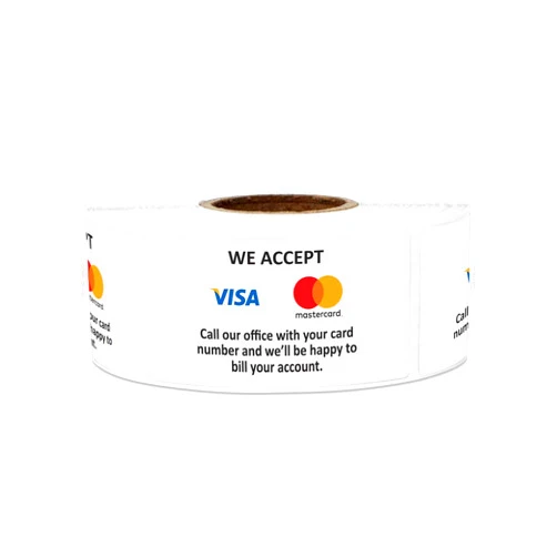 TUCO DEALS 300 Credit Card Sticker Signs Stickers, 1 x 2 Inch We Accept Credit Cards Sign Visa MasterCard Forms of Payment Accepted Sign for Billing - 1 Roll of 300 Stickers for Credit Cards