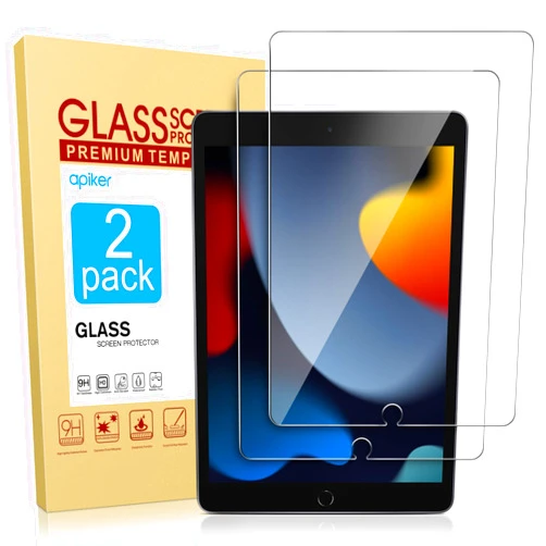 apiker 2 Pack Screen Protector for iPad 9th 8th 7th Generation 10.2 Inch, Tempered Glass Film for iPad 9 8 7 (2021/2020/2019), Case Friendly & Apple Pencil Compatible