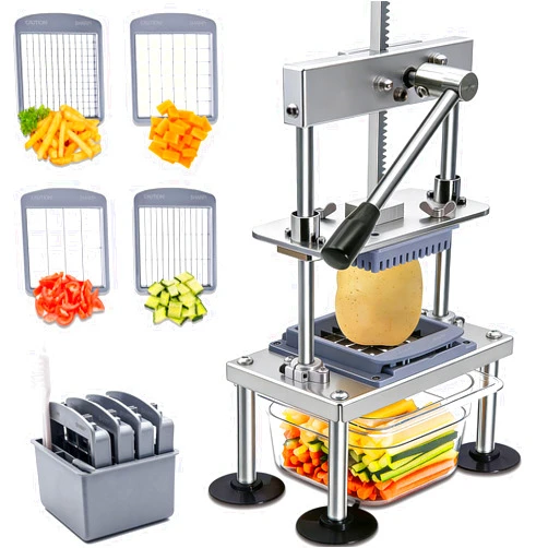 Goldtree French Fry Cutter Goldtree Commercial Vegetable Chopper Professional Stainless Steel Potato Cutter Food Onion Dicer With 4 Replacement Blades for Tomatoes Fruit Carrots Cucumbers