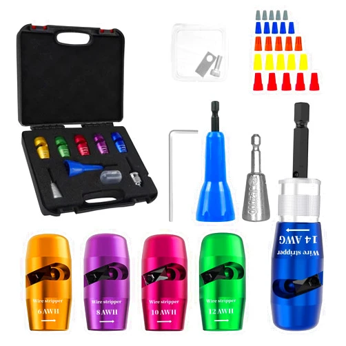 MOHSILY Wire Stripper for Drill, 6/8/10/12/14AWG Wire Twister Tool for Drill, Wire Stripping and Twisting Tool Kit, 25 PCS Wire Nuts, Electric Drill Wire Stripper for Quick & Efficient Use