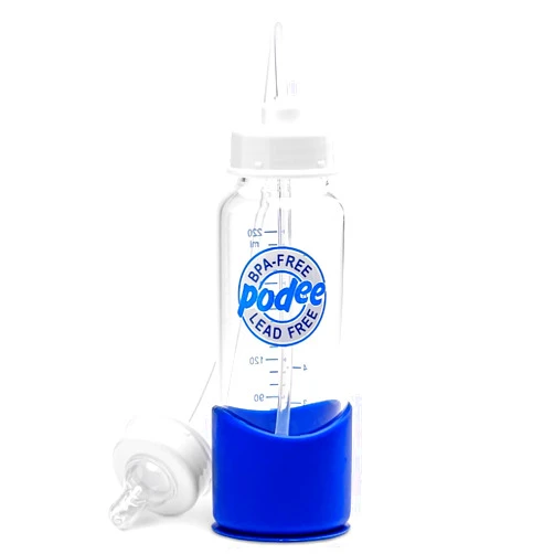 Hands-Free Baby Bottle - Anti-Colic Self Feeding Baby Bottle System 7 oz Glass Bottle (1 Pack - Blue)