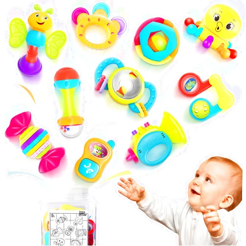 iPlay, iLearn 10pcs Baby Rattles Toys Set, Infant Grab Shake Rattle, Sensory Teether, Babies Development Learning Music Toy, Newborn First Birthday Gift 0 1 2 3 4 5 6 7 8 9 10 12 Month Boy Girl