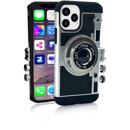 Mscomft New Emily in Paris Phone Case, Vintage Camera Phone Case for iPhone 15,3D Vintage Camera Design Phone case That Looks Like a Camera,with Long Anti-Lost Lanyard (for iPhone 15) Black