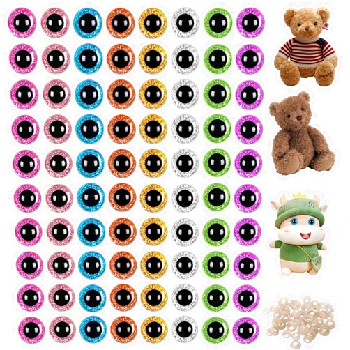 YHCHLHFF 160 Pcs Glitter Safety Eyes 16 mm 3D Safety Eyes for amigurumi for DIY Craft Stuffed Animal Puppet Toy Doll Making (8 Colors)