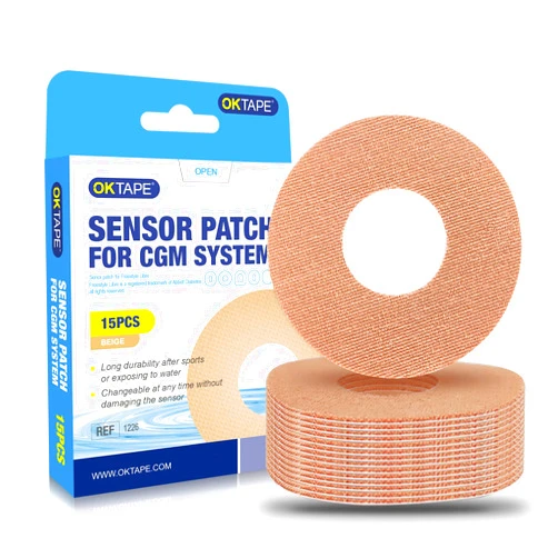 OK TAPE Adhesive Patches for Freestyle Libre 1/2 15 PCS, Waterproof & Sweatproof CGM Patches, Long Last Sensor Patches, Beige