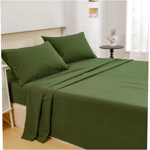 ECOCOTT 4 Piece Sheets Set Queen Size, Extra Soft Breathable & Cooling Bed Sheets, Cotton Deep Pocket Sheets with Elastic Corner Straps (Amry Green, Queen)