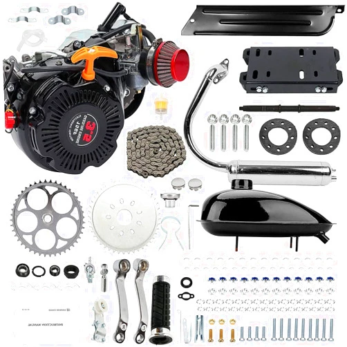 RibasuBB 100cc 4-Stroke Bicycle Gasoline Engine Air-Cooled Motor Chain Muffler Complete Assembly Gas Motorized Motor Kit for Motorized Bicycle 26-28inch Bike（with Belt）