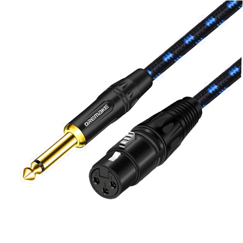 DREMAKE Jack 6.35mm/6.5mm Mono Male to XLR Female, 10FT 3-Pin XLR to TS 1/4 Inch Interconnect Cord, Quarter Inch to XLR Unbalanced Audio Instrument Cable for Speaker Microphone Guitar Saxophone AMP
