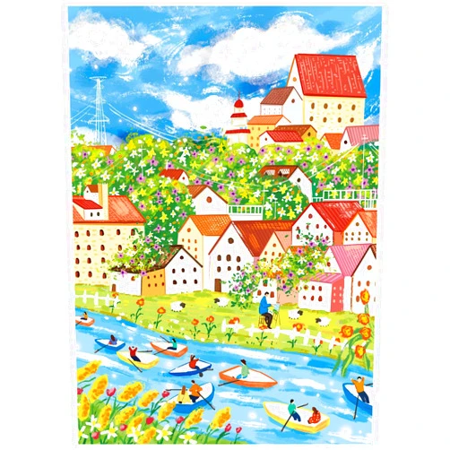 SiTimmGer Jigsaw Puzzles 1000 Pieces for Adults Comfortable Scenery Colourful Boat House River Oil Style Challenging Puzzle Fit Together Perfectly Toys 27.6