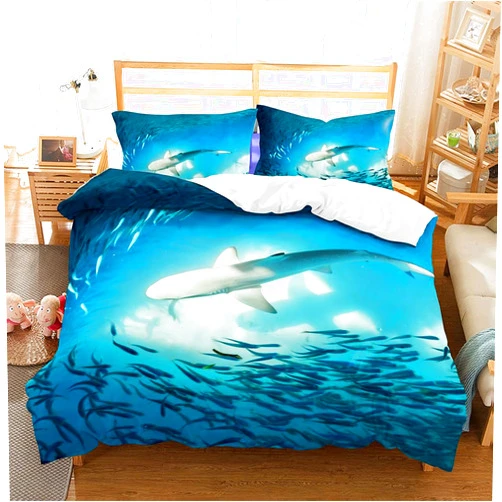 Homebed Shark Fish Print Kids Duvet Cover Set King Bedding Cover Set Boys Girls Duvet Comforter Cover Set Luxury Soft King Duvet Cover Set for Children Teens